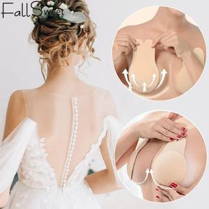 FallSweet 1 쌍 여성용 보이지 않는 접착 브래지어 토끼 젖꼭지 커버 재사용 가능한 끈적 브래지어 자체 접착 실리콘 푸시 업 Bralette