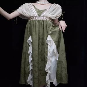 2024 새로운 로리타 레트로 자카드 우아한 드레스 Y2K 빈티지 코스프레 녹색 일일 기질 화려한 우아한 여왕 공주 드레스