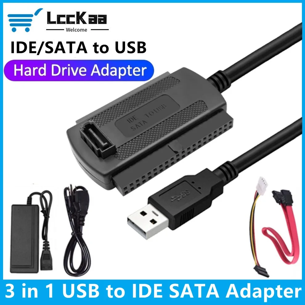 3 in 1 IDE SATA-USB 어댑터 케이블 USB-SATA IDE 변환기(2.5 3.5인치 SSD HDD, AC 어댑터 지원 Windows MAC OS)