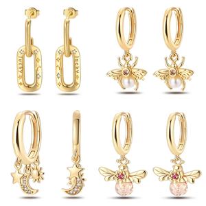 실버 컬러 골드 진주 꿀벌 불규칙 스타 문 귀걸이 여성용, 2024 트렌드 패션 주얼리, 생일 선물, 925 신제품