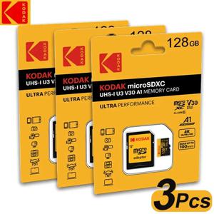코닥 SD 카드 128GB SD/TF 플래시 카드 미니 SD 카드, 무료 SD 어댑터 포함, 플래시 메모리 카드 Class10 V30 U3, 카메라 노트북용, 3 개