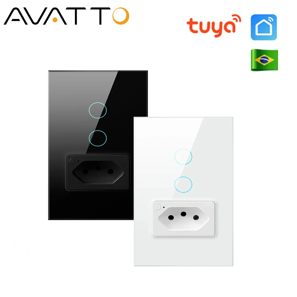 아바토 투야 와이파이 스마트 라이트 스위치 소켓 포함, 브라질형 16A 터치 버튼 벽 스위치, 알렉사 구글 홈 연동