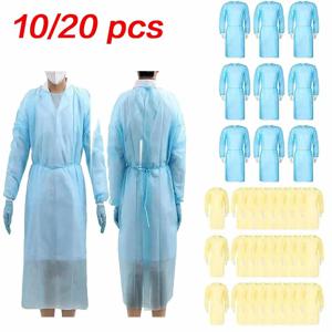 10/20 개 세트 일회용 격리 가운 세트 실험실 홈 격리용 탄성 커프스가 있는 부직포 보호 작업복 불룩한