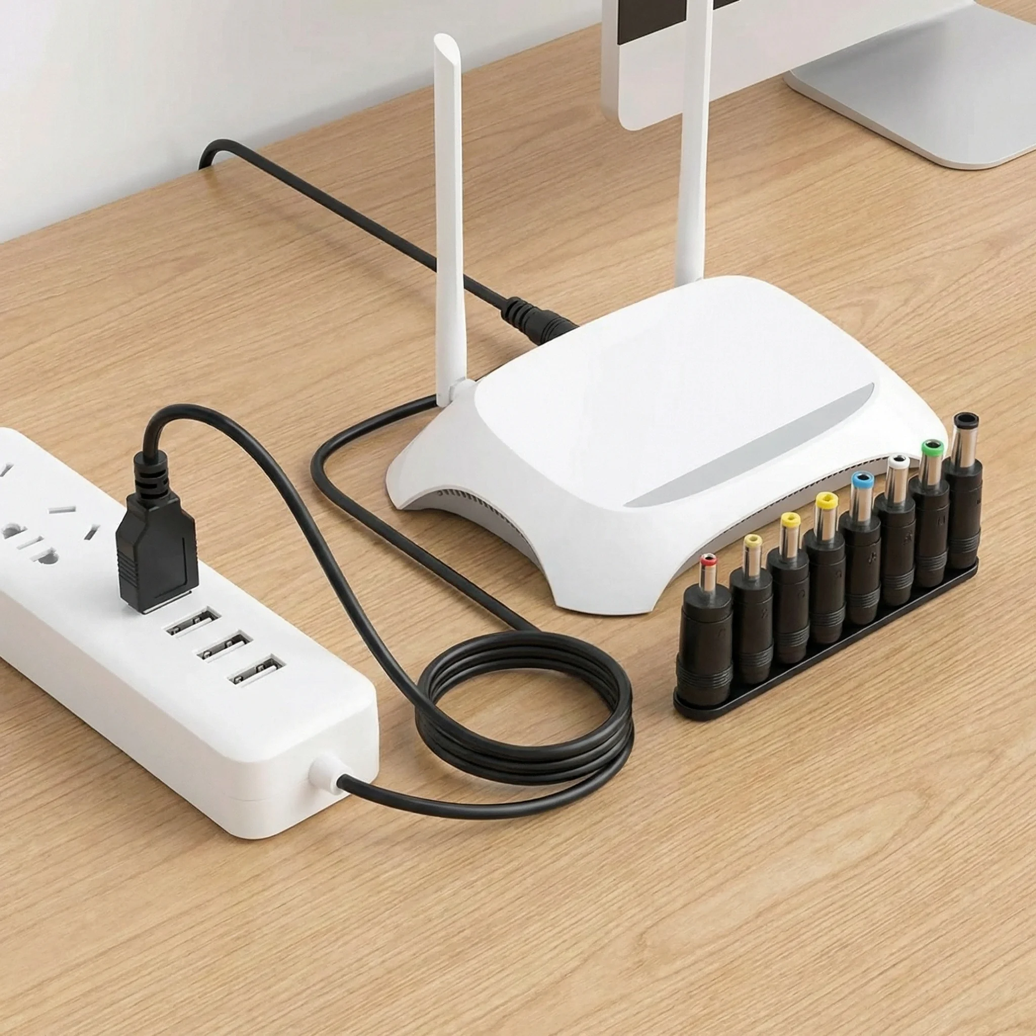 ​ 범용 전원 케이블 USB to DC 5.5 * 2.1mm 잭 5V 충전 코드, CCTV 카메라 및 TV 박스용 8가지 선택 가능한 커넥터 팁 포함