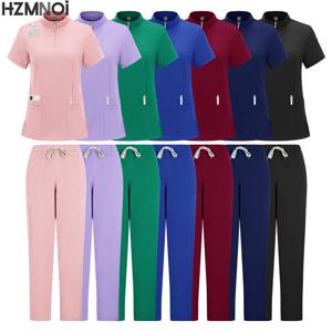 다양한 색상의 병원 의료용 스크럽 수트 유니폼 여성 남성 스크럽 세트 미용 작업복 간호사 액세서리 치과 수술복