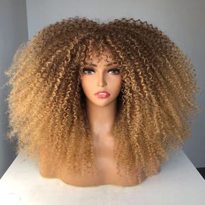 GEMBON 헤어 브라운 구리 생강 짧은 곱슬 합성 가발 여성용 자연 가발 앞머리 내열성 코스프레 헤어 옹 브르