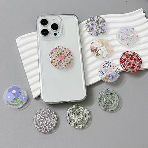 소켓 그립 Tok 아크릴 접착제 소재 고품질 투명 접이식 스탠드 꽃 패턴 전화 홀더 접이식 전화 그립