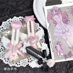 INS 사랑스러운 소녀 활 엔젤 윙 유틸리티 나이프, 미니 카와이 고양이 발 종이 커터, 익스프레스 박스 봉투 오프너, 귀여운 문구, 1 개