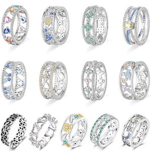 여성을위한 반지 925 실버 사이즈 6-9 바다 꽃 태양 나비 하트 중공 반지 약혼 결혼식에 적합 파인 쥬얼리 선물