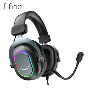 FIFINE RGB 게임용 헤드셋, 7.1 서라운드 사운드, 3-EQ/MIC, 오버 이어 헤드폰, PC PS4 PS5 Ampligame-H6W 인라인 제어