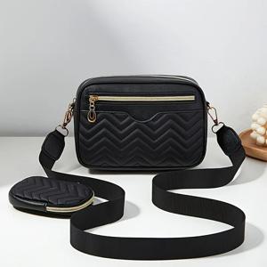 캐주얼 미니멀리스트 숄더 스퀘어 백, 미니 걸이 지갑 포함, 여성용 퀼트 패턴 크로스바디 백 2피스 세트