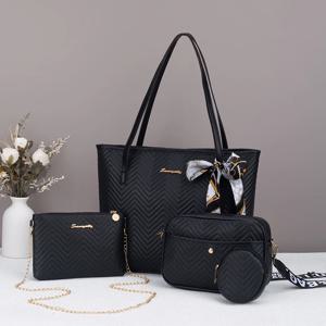 웨이브 패턴 데일리 통근 대용량 토트백 핸드백 4종 세트 패션 트렌드 개성 넘치는 카메라 가방
