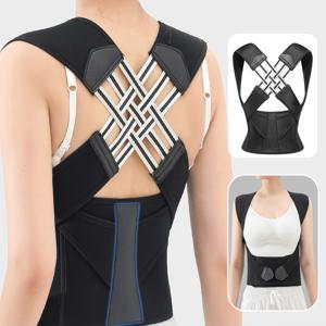 여성용 블랙 자세 교정기 통기성 탄성 등 자세 교정 벨트 학생용 조절 가능한 어깨끈