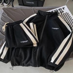 남성 카디건 후드 세트 2024년 가을 캐주얼 스포츠웨어 긴팔 면 혼방 원단 청년 패션 투피스 수트