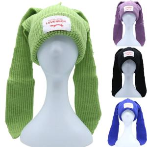 가을과 겨울에 따뜻하게 유지하는 HandmadeLong 토끼 귀 모직 모자 한국 단색 긴 귀 니트 모자