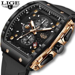 LIGE 남성 시계 탑 브랜드 럭셔리 사각형 실리콘 시계 남성용 패션 밀리터리 쿼츠 방수 크로노그래프 남성 시계