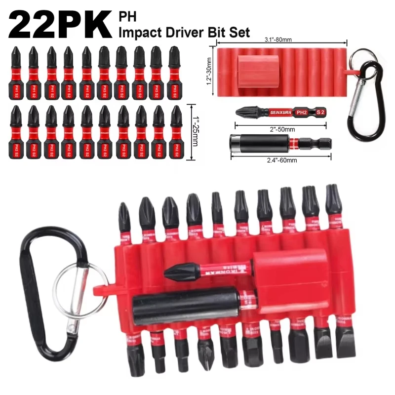 정리 슬리브, 자기 S2 강철 멀티 드라이버 비트 및 1Pc 비트 홀더가 포함된 임팩트 스크루드라이버 비트 22개 세트