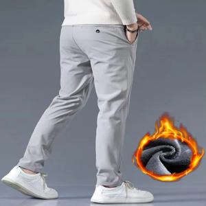 겨울 양털 골프 캐주얼 바지 남성 비즈니스 슬림 스트레치 조깅 두꺼운 바지 한국 클래식 탄성 허리 벨벳 남성 바지
