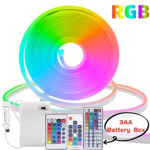 5V RGB 네온 스트립 빛 1M 2M 3M 3AA 배터리 상자 블루투스 원격 제어 방수 유연한 리본 테이프 홈 장식