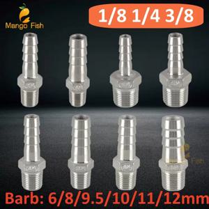 304 스테인리스 스틸 파고다 커넥터, 호스 바브 커넥터, 테일 스레드 1/8 1/4 3/8BSP PC 수 황동 파이프 피팅, 6mm, 8mm, 10mm, 12mm