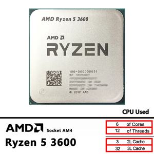 AMD 라이젠 5 3600 R5 3600 중고 CPU 프로세서 3.6GHz 게이밍 Zen 2 7NM 65W L3=32M 100-000000031 소켓 AM4