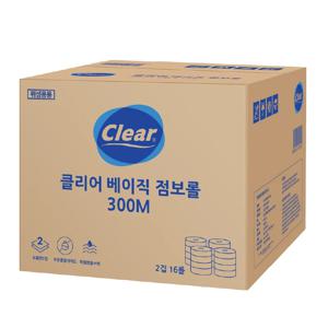 클리어 베이직 점보롤 2겹 300m 16롤 대용량 공공장소 휴게소 업소용 빌딩관리 화장지 휴지 두루마리
