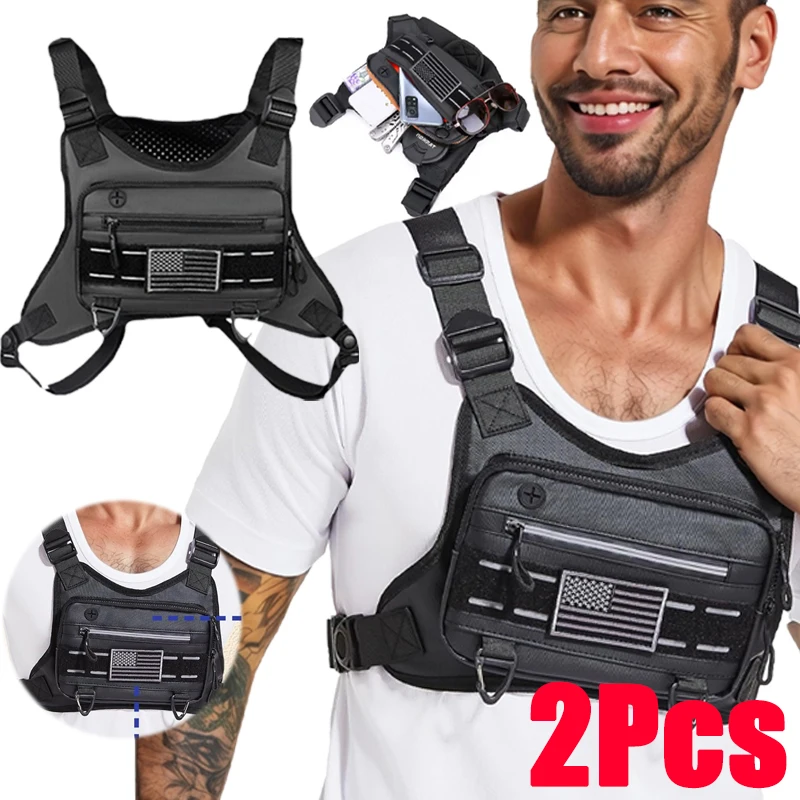 1/2Pcs 전술 러닝 조끼 - 방수 도난 방지 가슴 가방, 조절 가능한 어깨 끈이 있는 러닝 조끼 가방