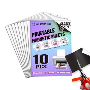 HUSPER 4R 광택 자기 인화지 인쇄 가능 10매 4x6인치(15.2x10.2cm) 잉크젯 프린터용 비접착성