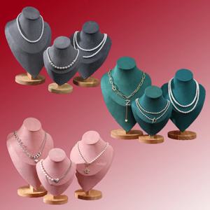 나무 받침대가 있는 벨벳 초상화 목걸이 보관 랙, 쥬얼리 디스플레이 스탠드, 쥬얼리 마네킹 가슴 거치대, 1pc