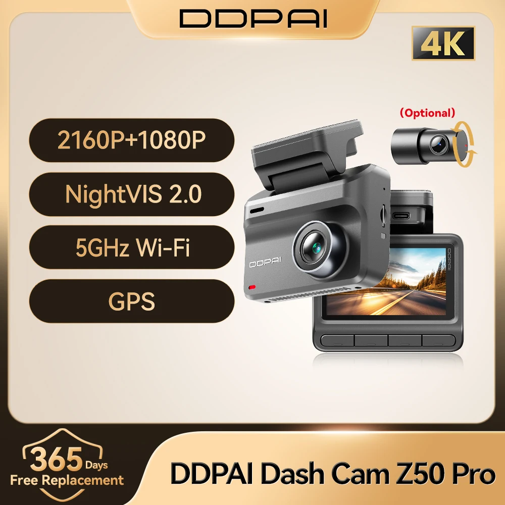 DDPAI Z50 Pro 블랙박스 4K 차량용 DVR 야간 시야 5GHz Wi-Fi GPS ADAS 24시간 주차 모드 전후방 카메라