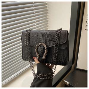 레트로 뱀피 무늬 체인 미니 스퀘어 백 여성 패션 크로스바디 숄더백 트렌디 레트로 액세서리