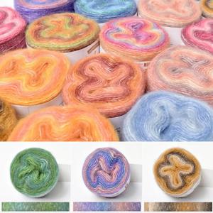 레인보우 그라데이션 컬러 케이크 원사, 유기농 코튼 혼방 원사, DIY 용수철 여름 크로셰 스커트, 레이스 라인, 손으로 짠 부드러운 원사, 250M