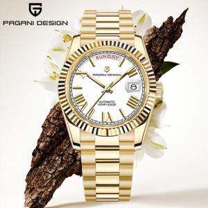 파가니 디자인 남성용 시계 DD40 골드 및 화이트 다이얼 패션 기계식 시계 남성용 사파이어 NH36A 날짜 요일 자동 시계