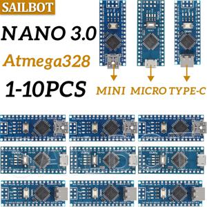 10-1PCS Nano 3.0 부트로더 호환 컨트롤러 CH340 USB 드라이버 Arduino용 미니/Type-C/마이크로 16Mhz ATMEGA328P 포함