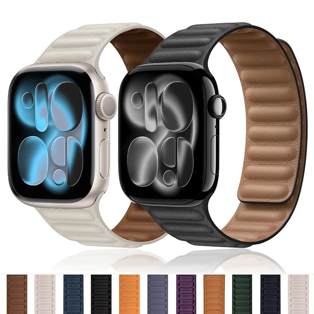 애플 워치 밴드용 가죽 스트랩 49mm 46mm 42mm 41mm 44mm 오리지널 마그네틱 루프 링크 팔찌 iWatch 10 11 9 8 7 SE Ultra2 3