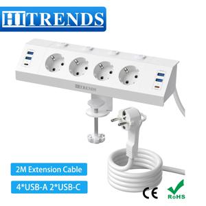 개별 스위치가 있는 데스크탑 USB 소켓 전원 스트립, USB C PD 20W가 있는 책상 EU 플러그 다중 소켓, 가정용 2m 케이블