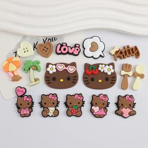 하와이 테마 장식 헬로 키티 신발 참 브라운 캣 여름 샌들 & 클로그 장식 소년 소녀용 휴일 선물