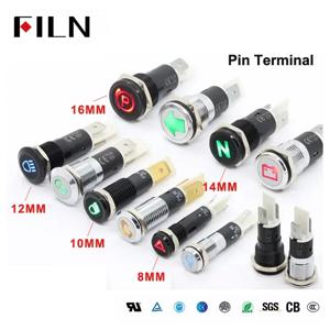 FILN 8/10/12/14/16mm 심볼 금속 LED 표시등 2핀 12V 24V 블랙 쉘 표시등 자동차 대시보드 파일럿 라이트