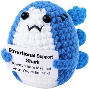 긍정적인 메시지가 담긴 코바늘 뜨개질 감자 동물, 정서적 지지 상어 고양이 인형, 펭귄 영감을 주는 코바늘 뜨개질 오리 타코