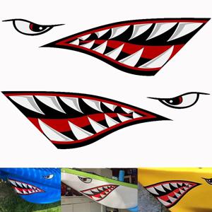 2PCS 상어 이빨 입 보트 스티커 DIY 낚시 보트 카누 자동차 트럭 카약 데칼 커버 스크래치에 대 한 방수 선 스크린