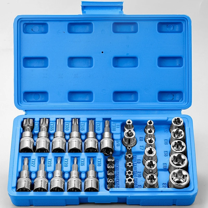 전문가용 34pcs Torx 비트 소켓 & E-Torx 스타 소켓 세트 1/4