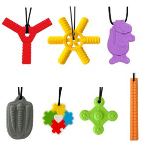 1pcs 실리콘 Teether 어린이 씹는 목걸이 감각 쫄깃한 펜던트 구강 모터 장난감 자폐증을위한 치료 도구 어린이 용품