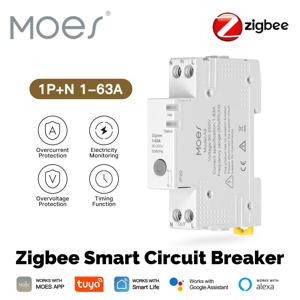 MOES Tuya Zigbee 스마트 회로 차단기 63A 알람 임계값 설정 방화 지연 전기 모니터 V0 APP A를 통한 제어