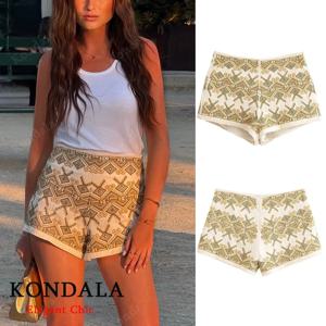 콘달라 여성 럭셔리 자수 반바지 빈티지 보헤미안 슬림 미니 반바지 2025 신상 여름 패션 하이 스트리트 휴가 여성 반바지