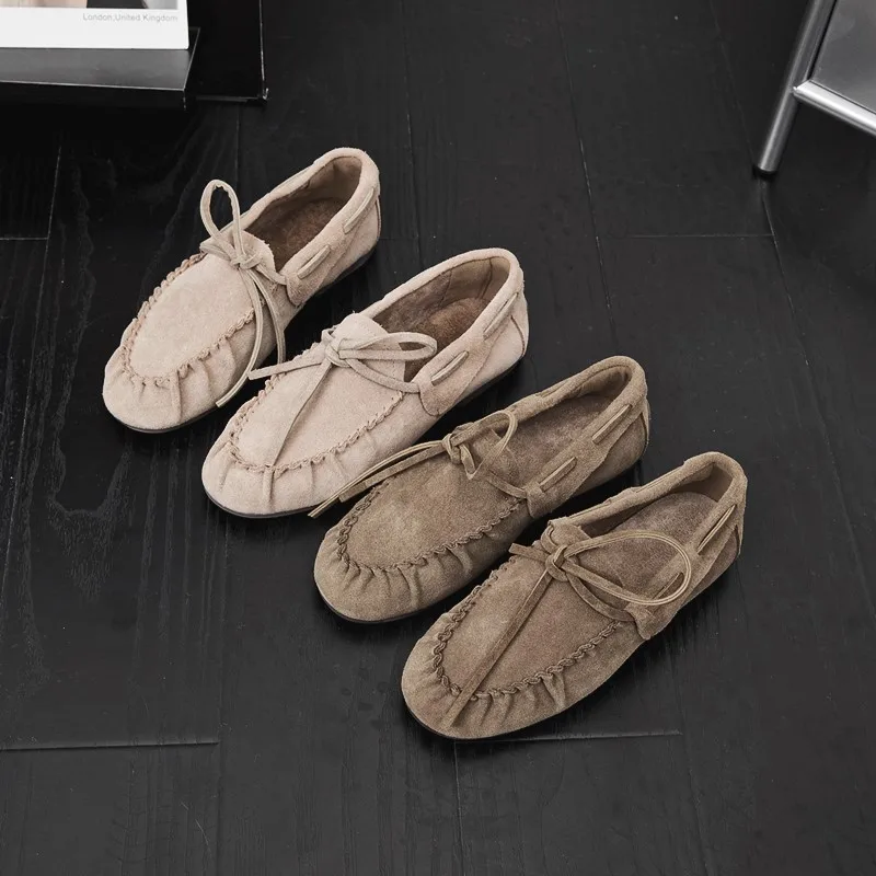 AIYUQI 여성 로퍼 영국 스타일 2025 새로운 정품 가죽 비니 신발 여성 플랫 미끄럼 방지 빈티지 슬립 온 모카신 여성용