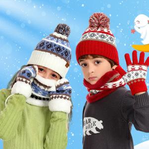 4 개/대 어린이 니트 모자 두꺼운 따뜻한 목 스카프 장갑 장갑 추운 날씨 겨울 Necessearies 야외 놀이