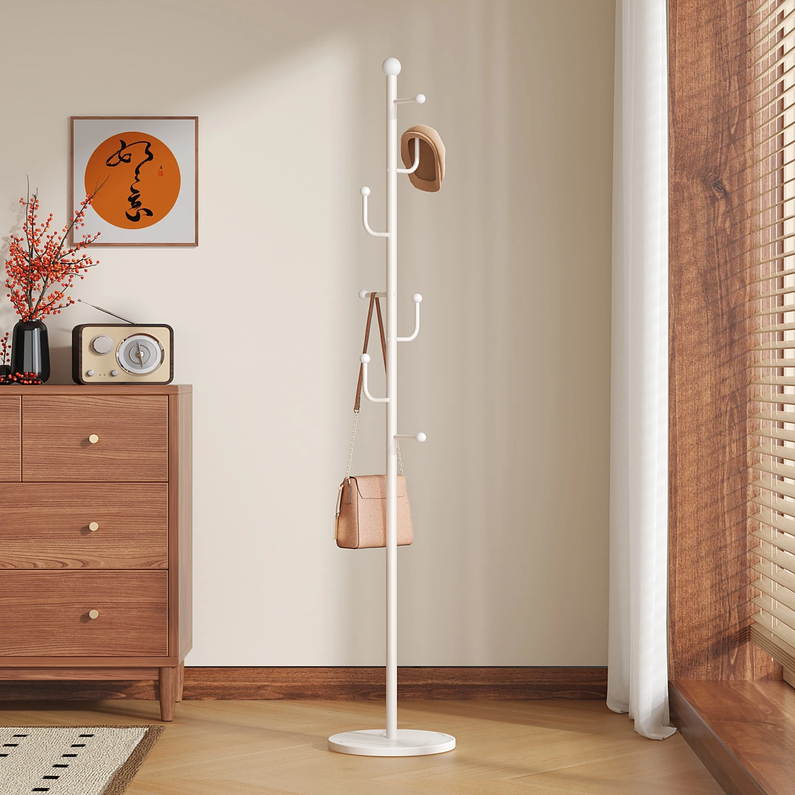 중세 스타일 코트 랙, 바닥에 세워두는, 방, 침실, 가정용, 심플한 인스타일 거실 옷걸이, 수납 코트 랙