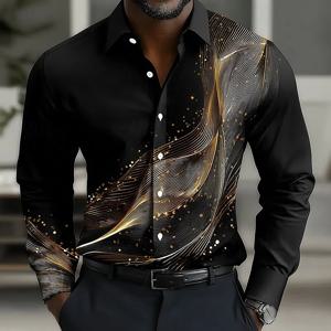 남성용 기하학 그라디언트 웨이브 셔츠 버튼 업 셔츠 캐주얼 긴 소매 패션 streetwear 여름 3d 프린트 칼라 셔츠