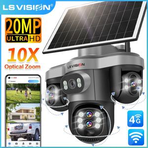 LS VISION 10배 광학 줌 20MP 4G 와이파이 태양광 카메라 실외 3화면 3 PTZ 360 °   자동 추적 IP 감시 카메라 V380 Pro