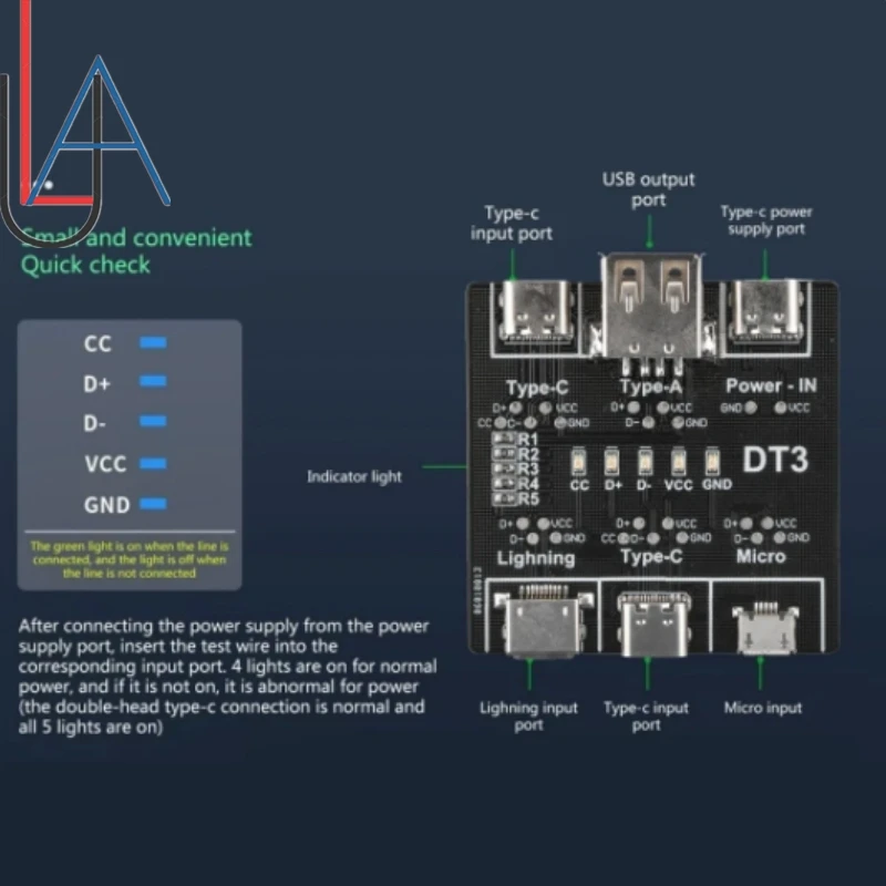 LUA DT3 보드 데이터 USB C 커넥터 케이블 Ios Android Type-c 마이크로 테스터 Sd 회로 진단용 Off Led 도구의 짧은 감지